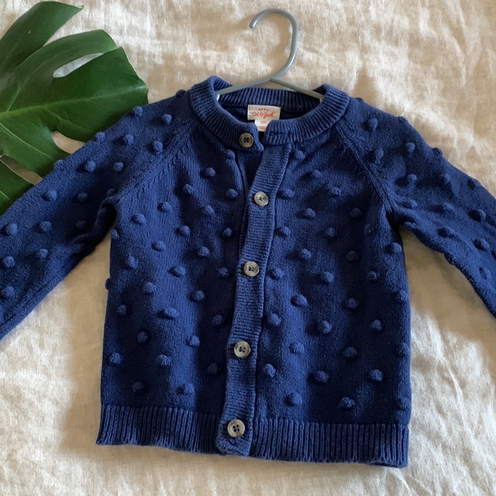 Toddler Baby Boy Navy Blue Button Down Cardigan Long Sleeve sweater Polka Dots
